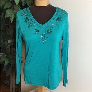 White Stag long sleeve tee Woman’s Medium 8/10 bead & sequin detail